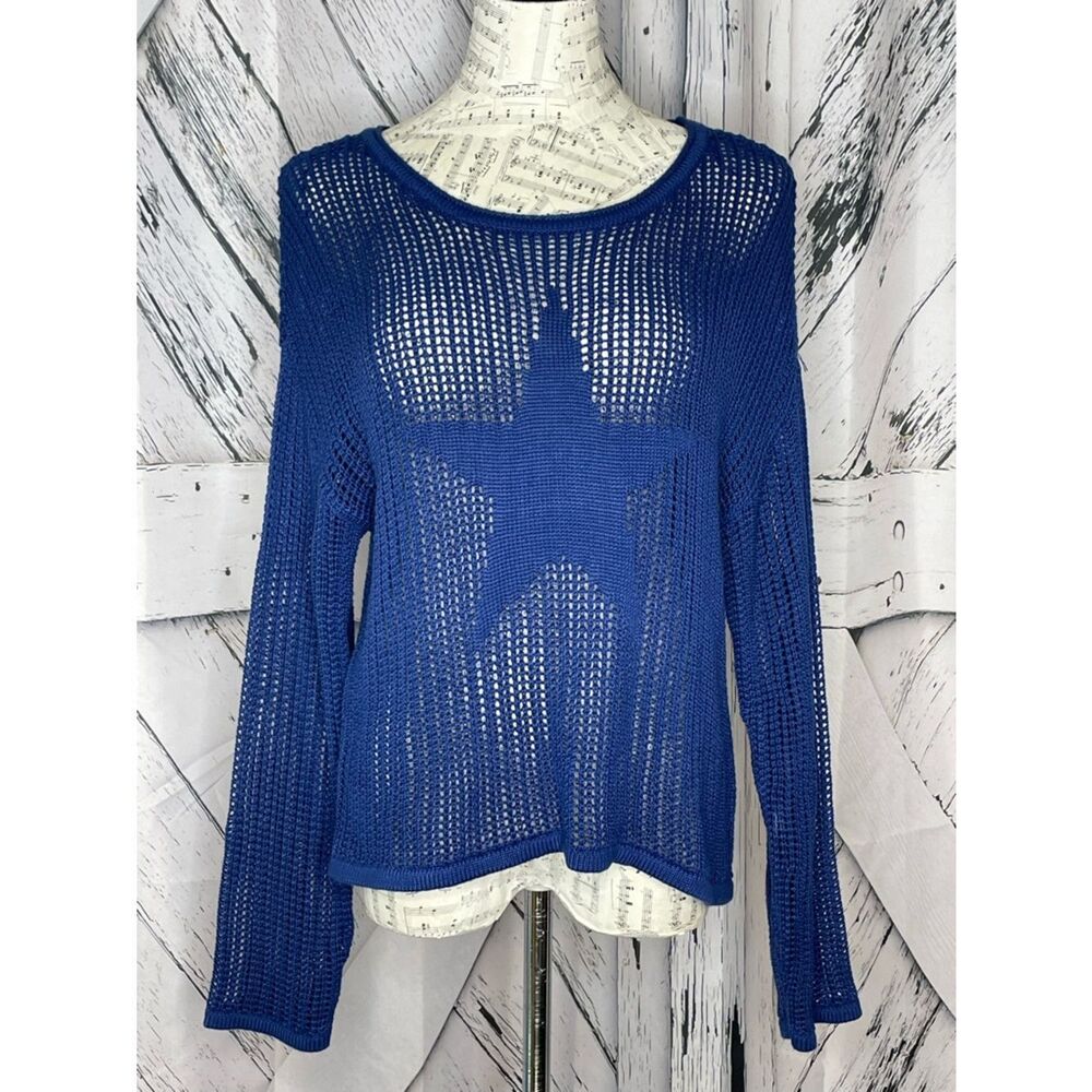 No Comment Blue Star Open Weave Sweater L